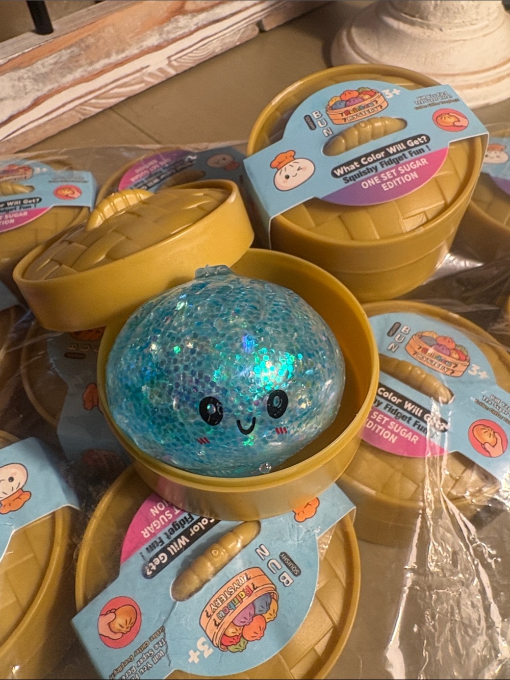 Mystery Sequin Squishy Gel Ball with Yellow Case - Kids Sensory Toy